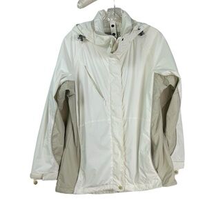 Cabela’s Outdoor Windbreaker Cream White Utility Full Zip Hoodie Jacket Small